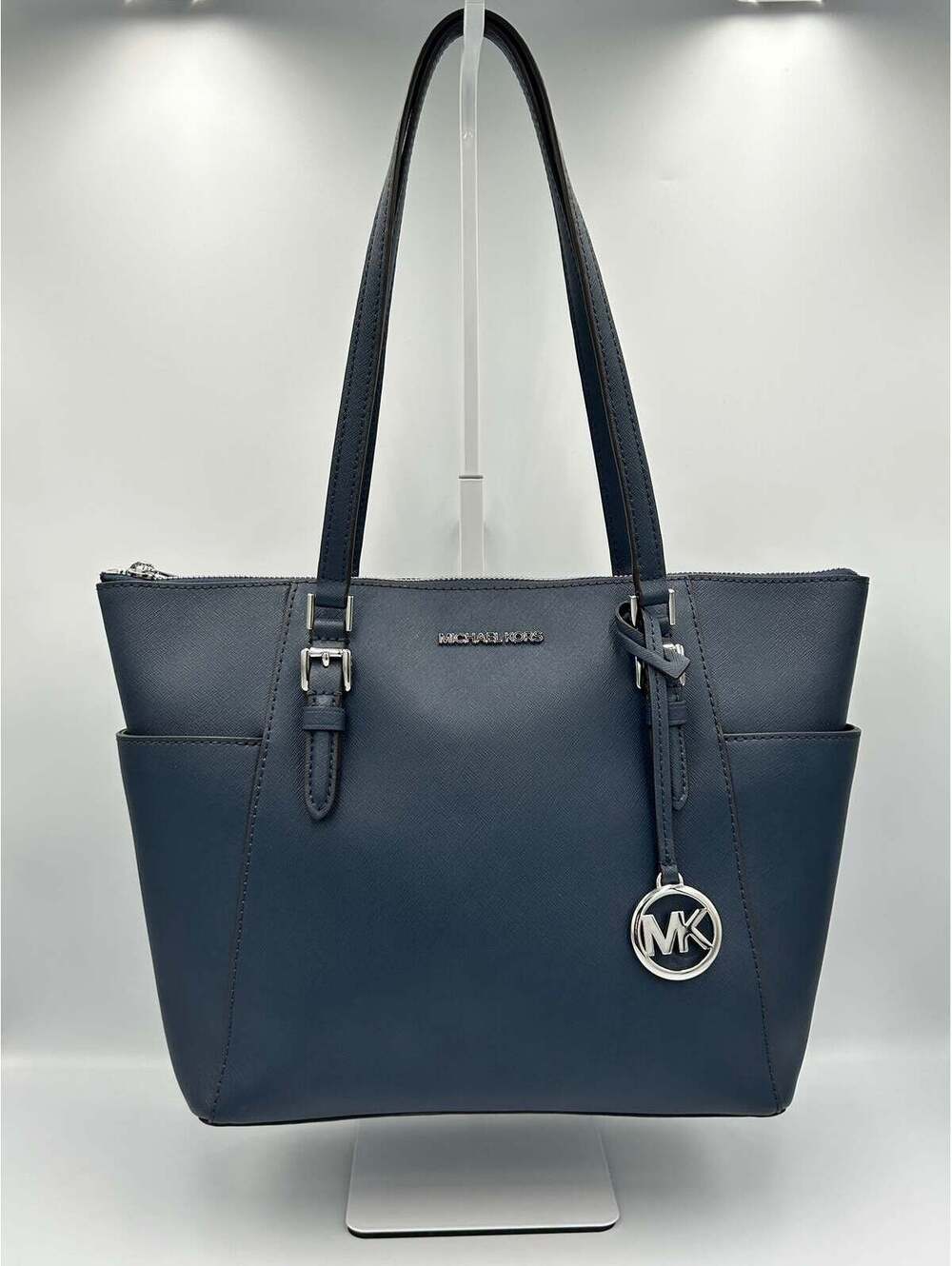 Michael Kors Navy Blue Saffiano Leather Jet Set Tote Handbag